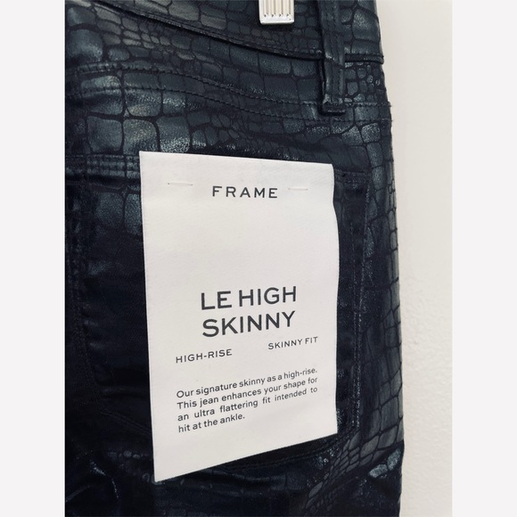 NWT • Frame • Le High Skinny High-Rise Croc in Noir Croc - Picture 7 of 10